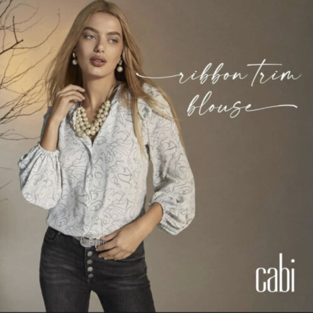 CAbi White Ribbon Trim Blouse